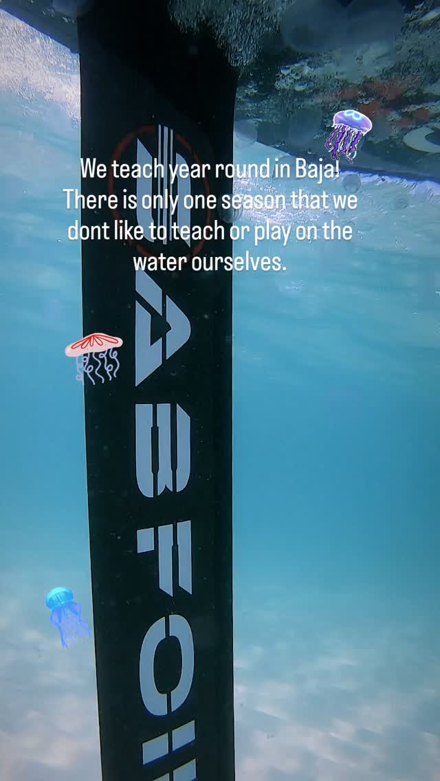 Teaching year round in Baja is fun, and rewarding.  Winter months it's busy with lots of people on the water.  In the summer months its lighter winds and hardly anyone around.  In between those months and for a short but tingly time is Jellyfish Season!  Just another incentive to get up riding quicker!!! #wingfoil #parawing #kiteboarding #adventureawaits